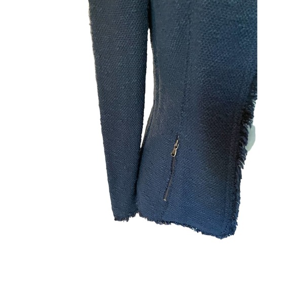 Rebecca Taylor Frayed Cardigan Jacket Collarless Long Sleeve Size 2 Blue - Picture 5 of 11